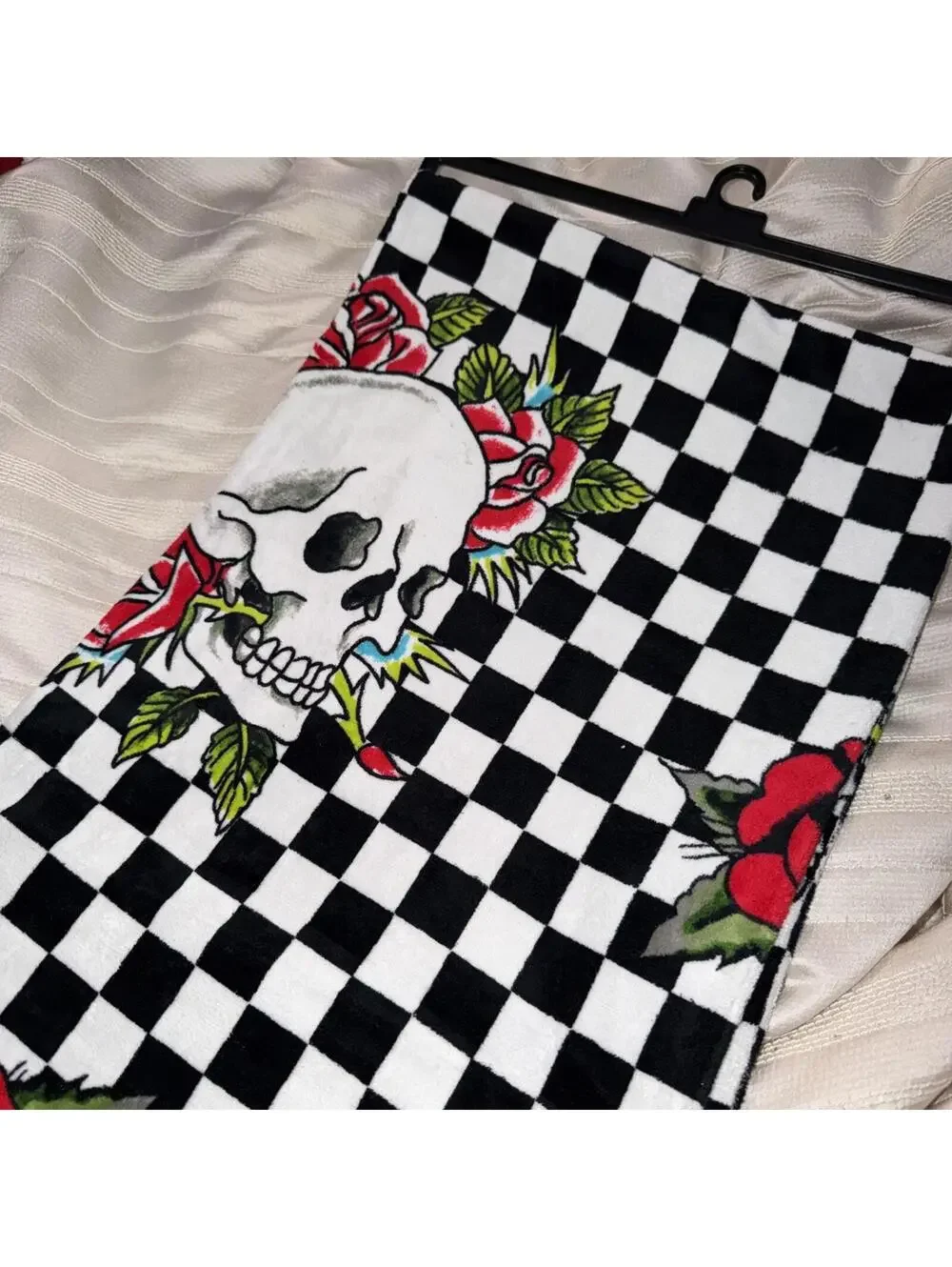 Ed Hardy Checkered Skull Rose Beach Towel 100% Cotton 36x68 NWT